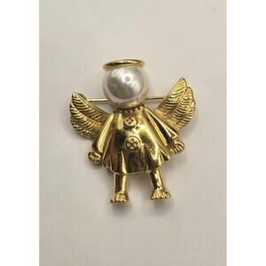 vintage Ann Hand gold Angel brooch pearl face with wings